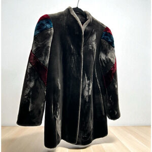 80’s Vintage Sasson Borgazia Women’s Faux Fur Black Coat striped Size 12 ILGWU